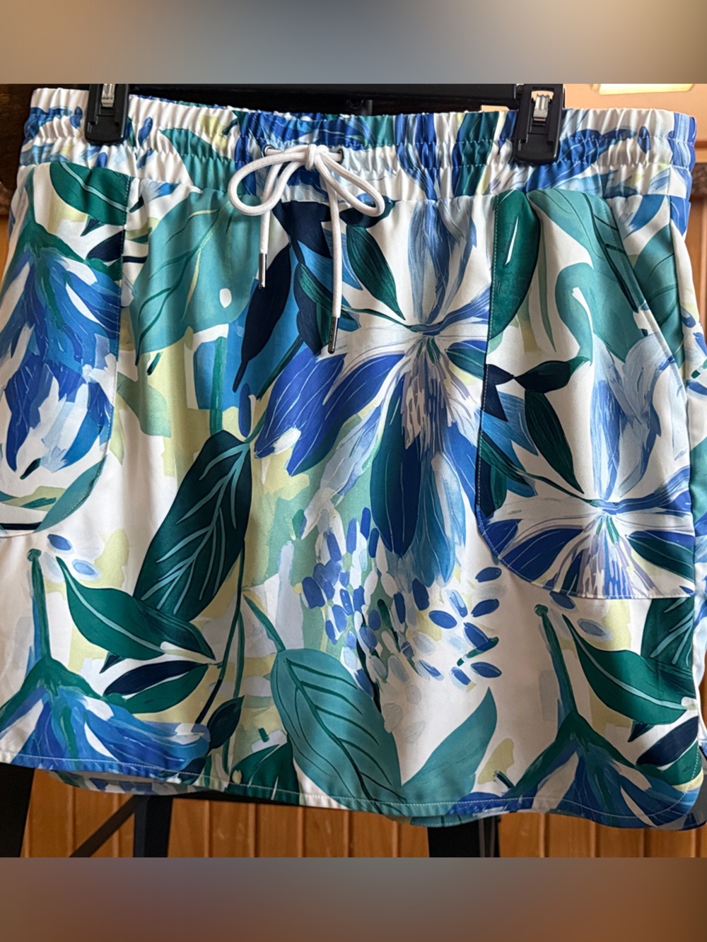 Tropical Floral Drawstring Skort - Blue & Green